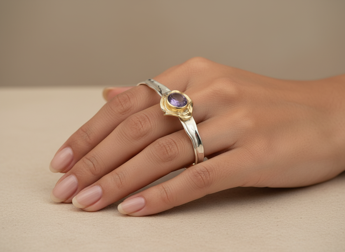 Designer Silver and Gold Bangle C293Hagit Gorali