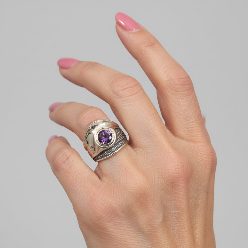 Sterling Silver, Amethyst Ring-l376Hagit Gorali.