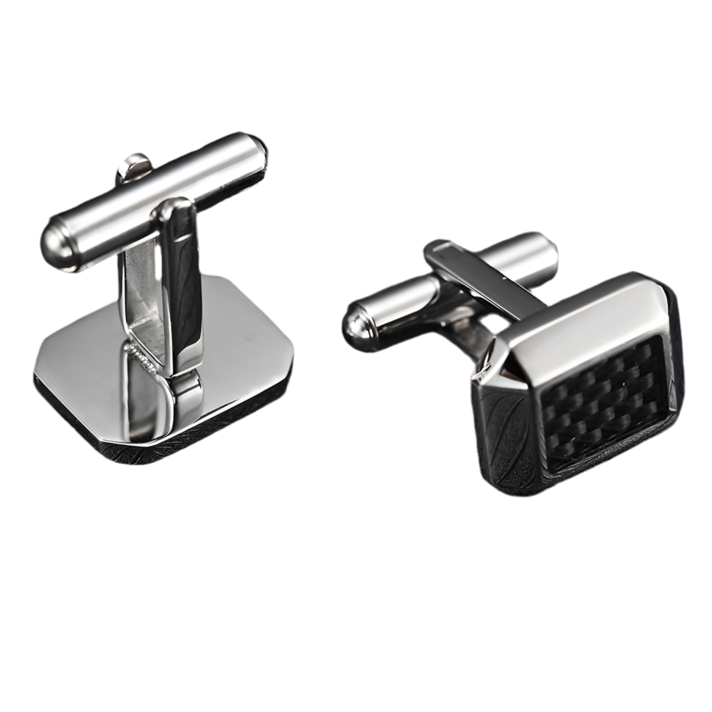 Stainless Steel Cufflinks with Black Carbon Fiber Centre - A00020