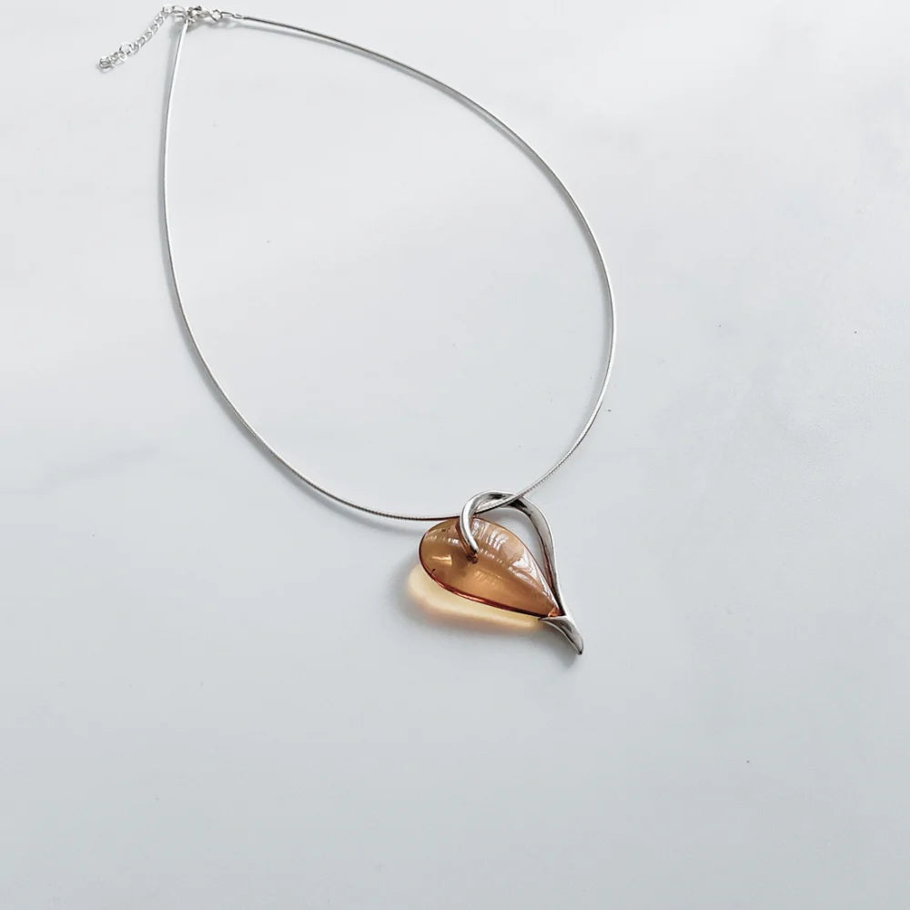 Sterling Silver and Amber Heart Pendant N1