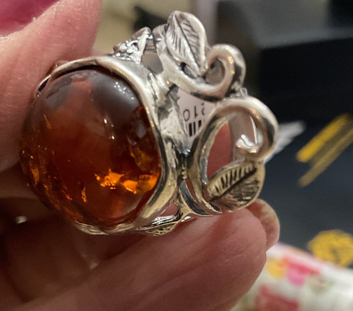 Shablool Designer Silver and Amber Ring - R020707
