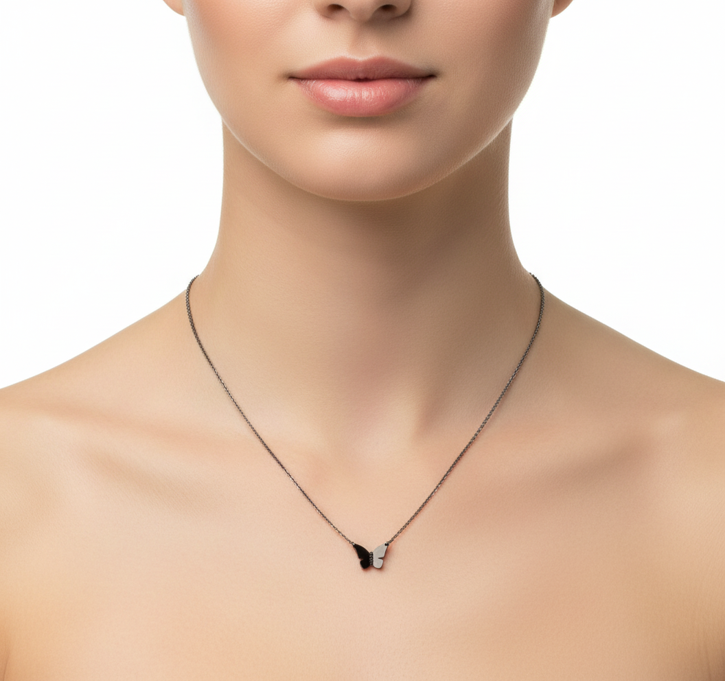 Titanium and Silver tiny Butterfly Necklace 155 LBJ