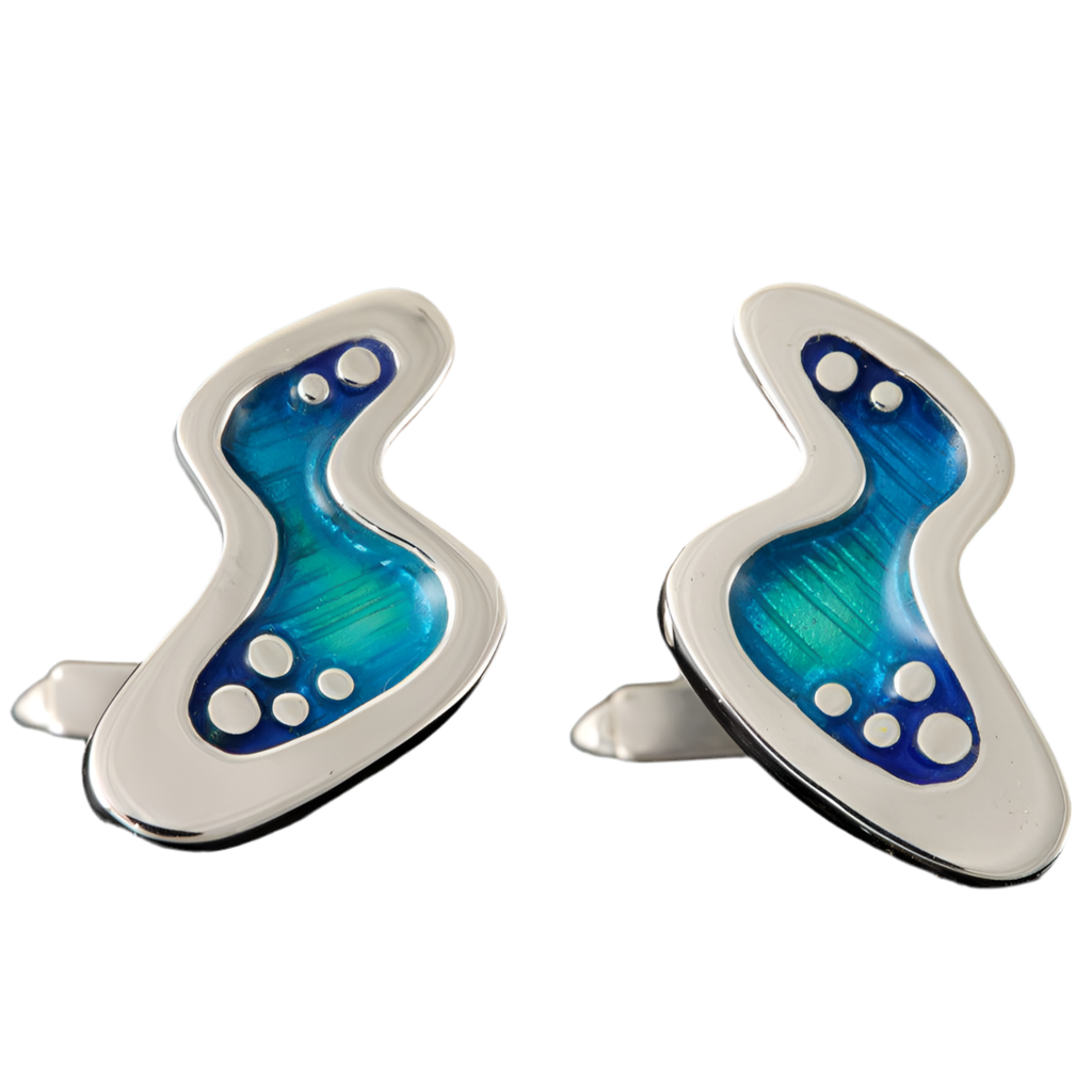 Shetland Silver And Enamel Seascape Bubble Cufflinks SSC555-Ogham Jewellery