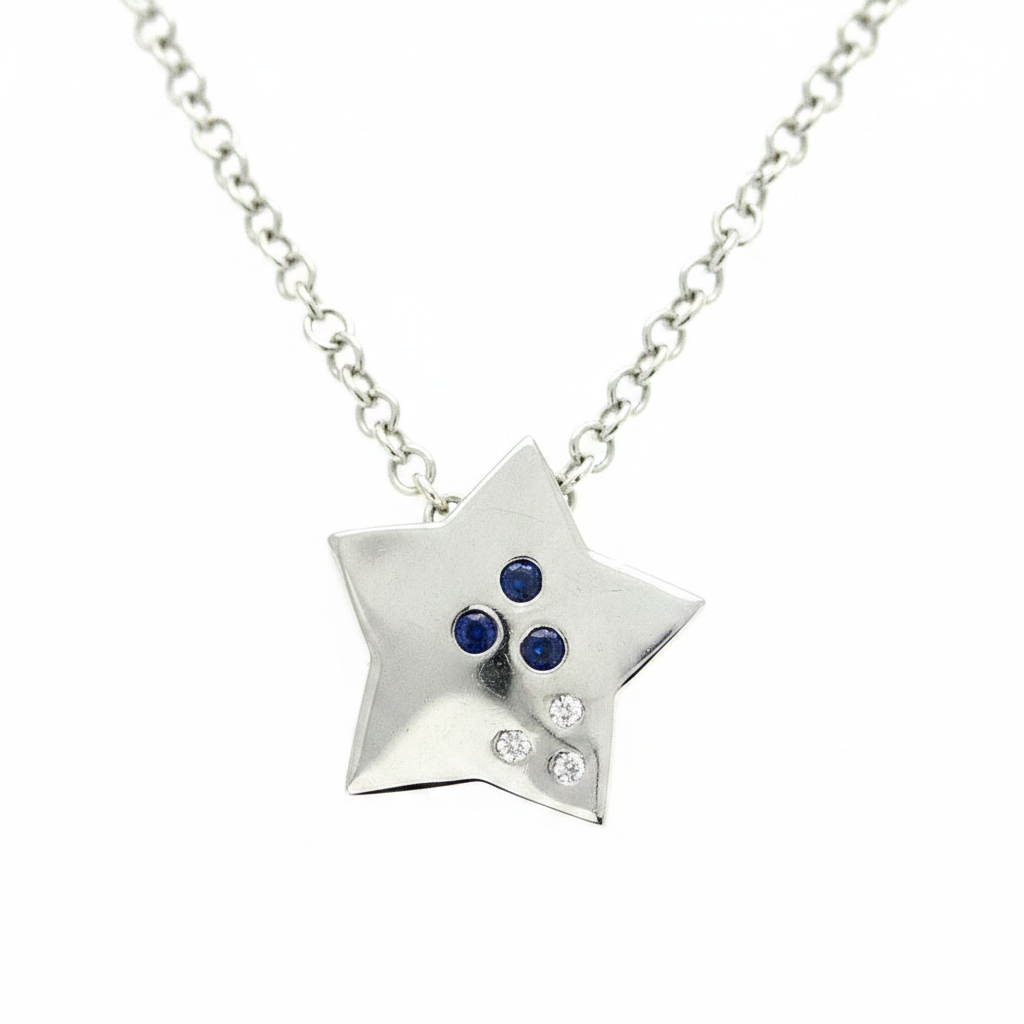 9ct White Gold &amp; Sapphire Star Pendant-OG12
