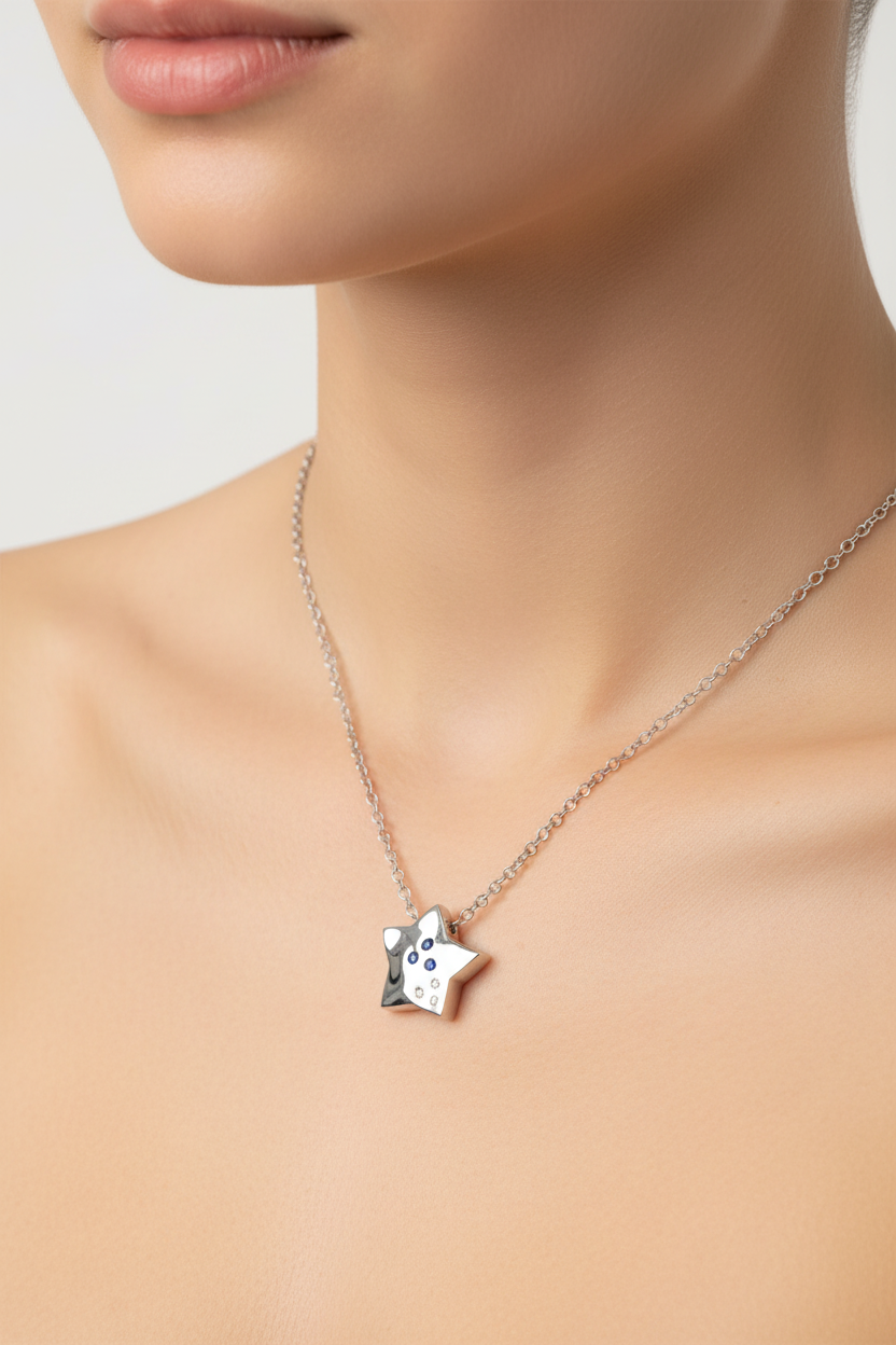 9ct White Gold & Sapphire Star Pendant-OG12