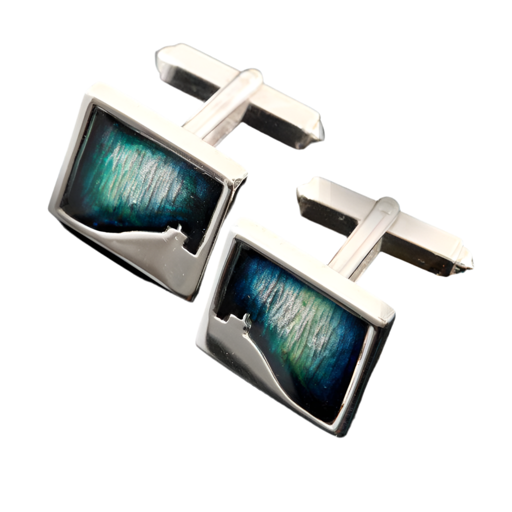 Shetland Sterling Silver And Enamel Mirrie Dancers Small Square Cufflinks - MDC21-Ogham Jewellery