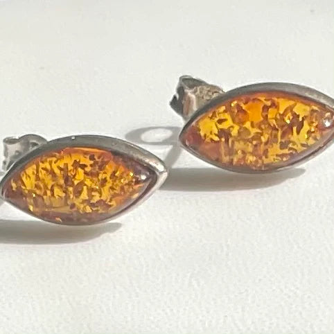 Sterling Silver Amber Stud Earrings A14