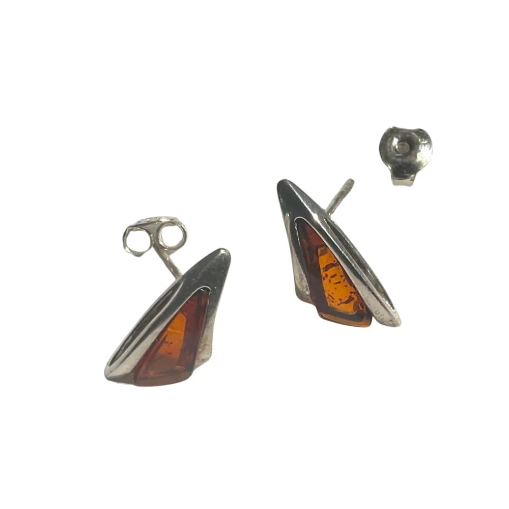 Amber and Sterling Silver Stud Earrings A5
