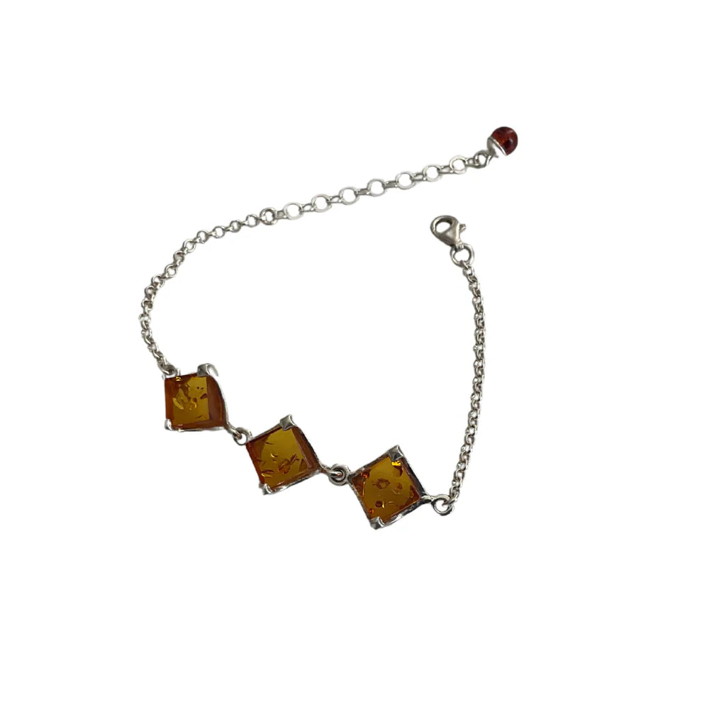 Sterling Silver and Amber Bracelet. Chain style B3