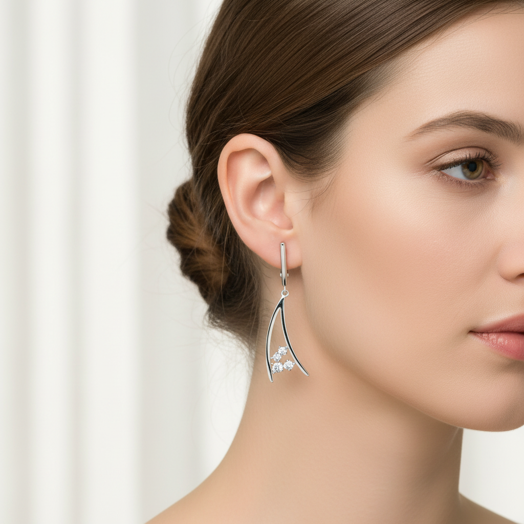 Sterling Silver Earrings Set With Cubic Zirconia.Tokash