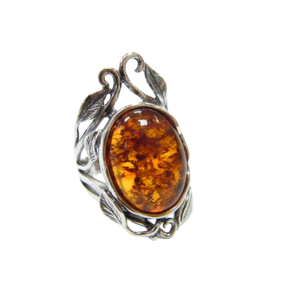 Designer Sterling Silver and Amber Ring - R020706