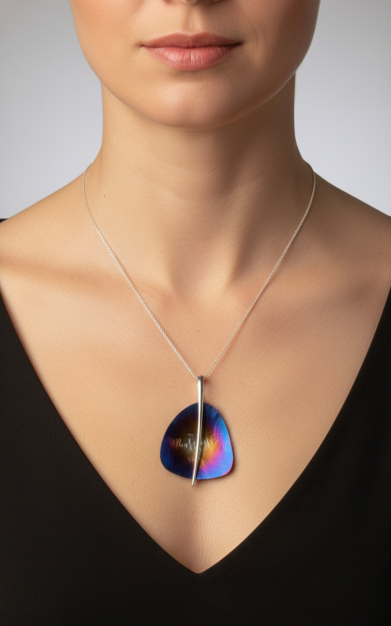 Titanium Silver and Steel Necklace 543LBJ