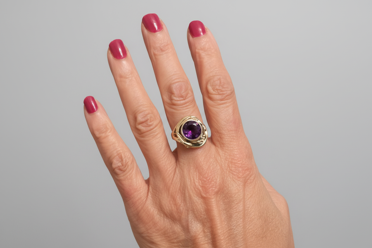 Sterling Silver, Gold And Amethyst Ring-G190 Hagit Gorali.