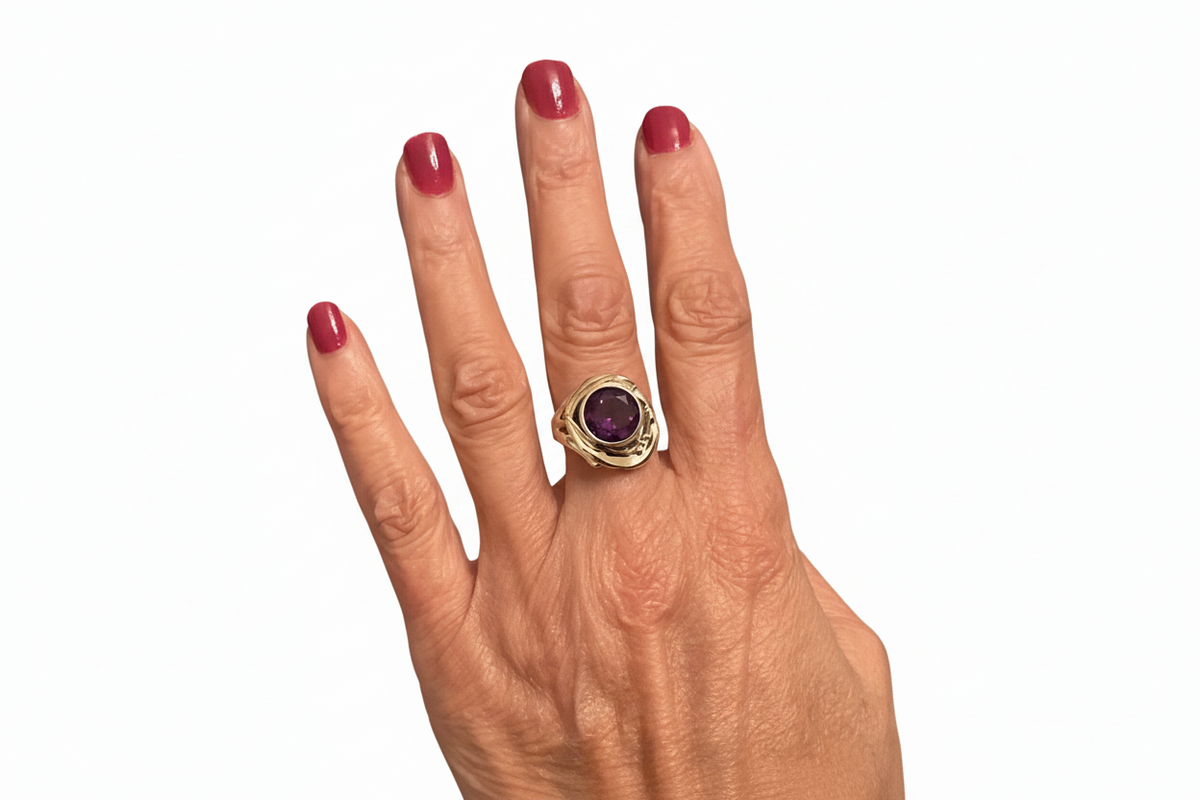 Sterling Silver, Gold And Amethyst Ring-G190 Hagit Gorali.