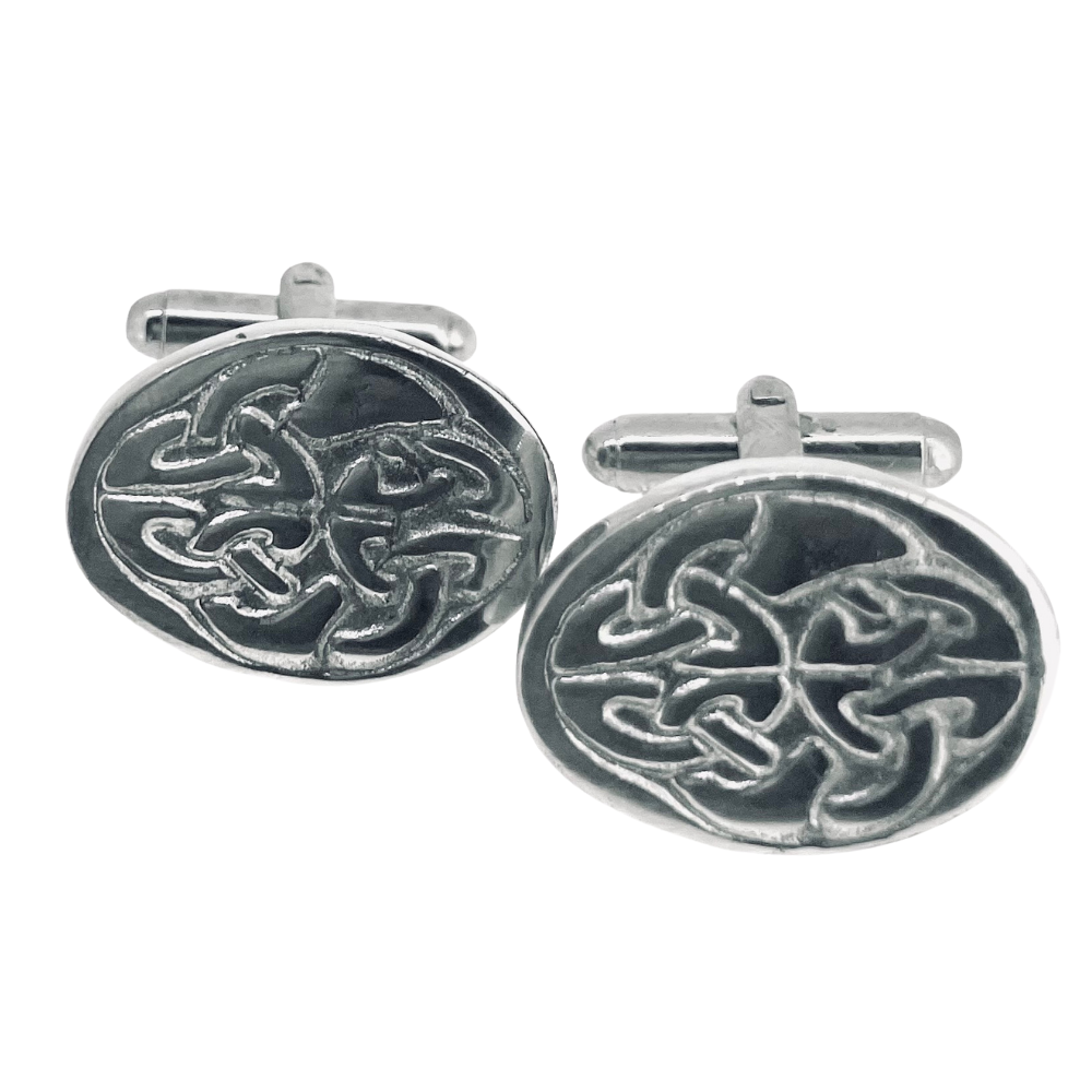 Oval Shaped Pewter Cufflinks Celtic Knots PC211 Pewtermill