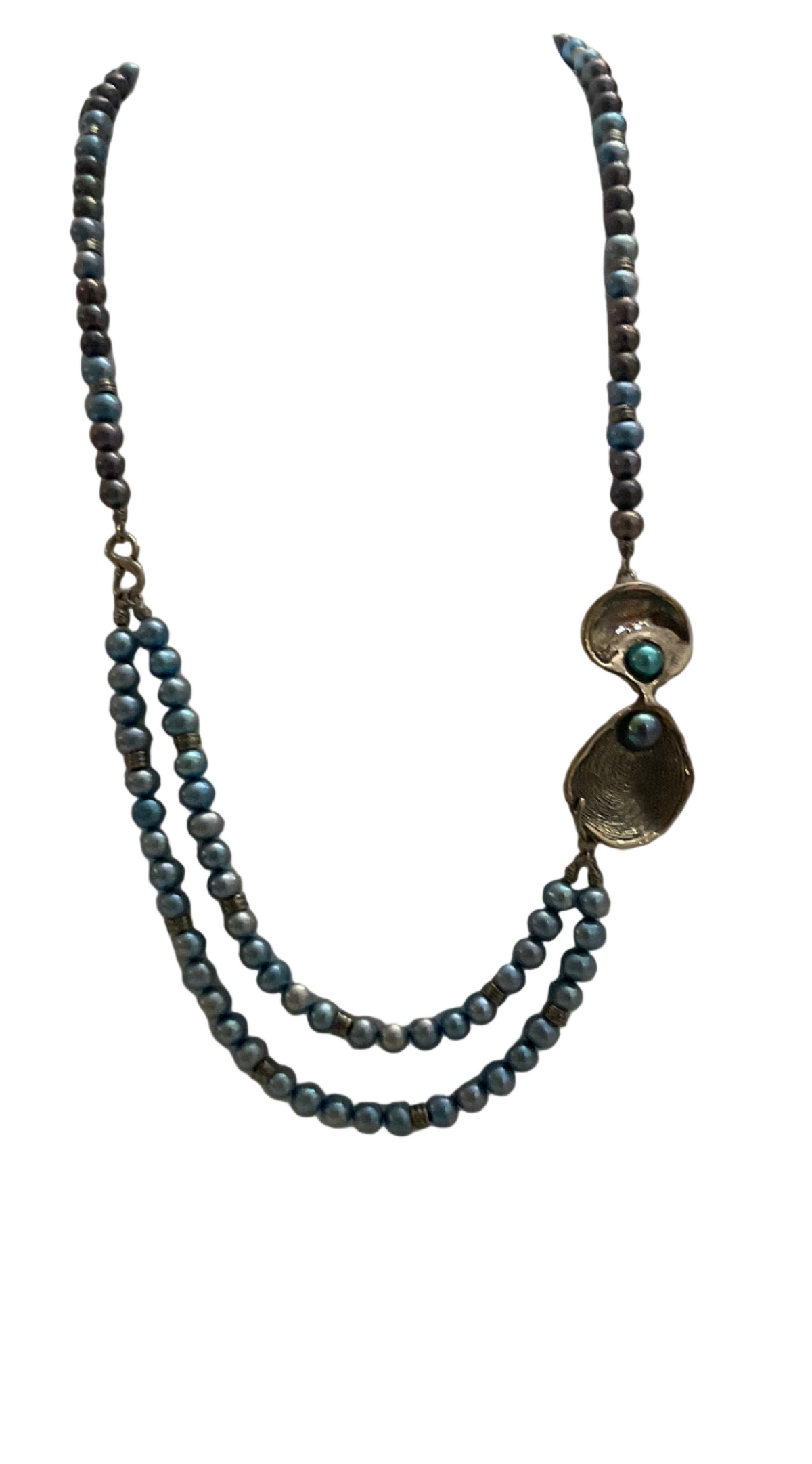 Long Silver and Blue Freshwater Long Pearl Necklace - Hagit Gorali