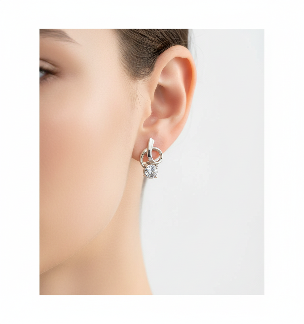 Sterling Silver Earrings, Set With Cubic Zirconia.Tokash