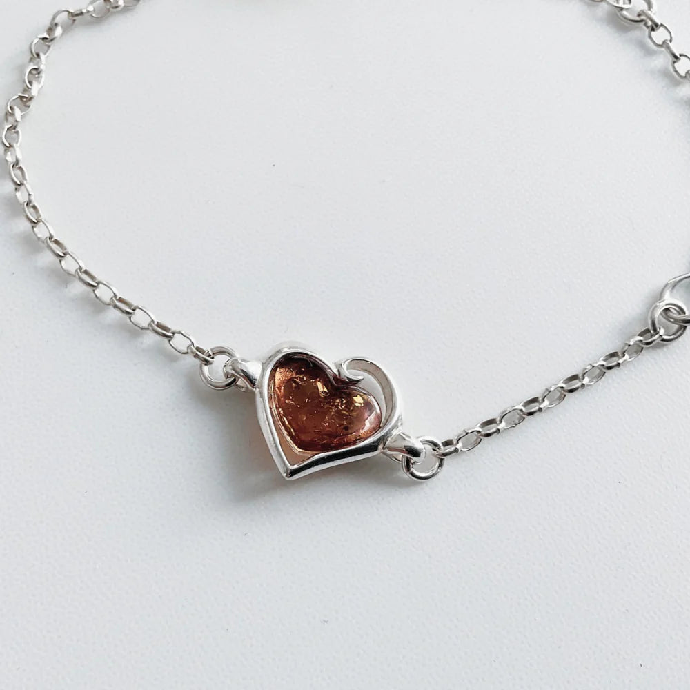 Designer 925 Sterling Silver and Amber Chain Bracelet BR6