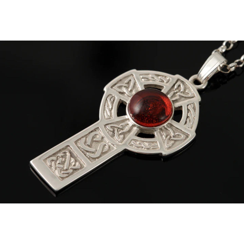 Celtic Knotwork Sterling Silver or 9ct Yellow Gold Cross Pendant With Amber or Amethyst - AP288