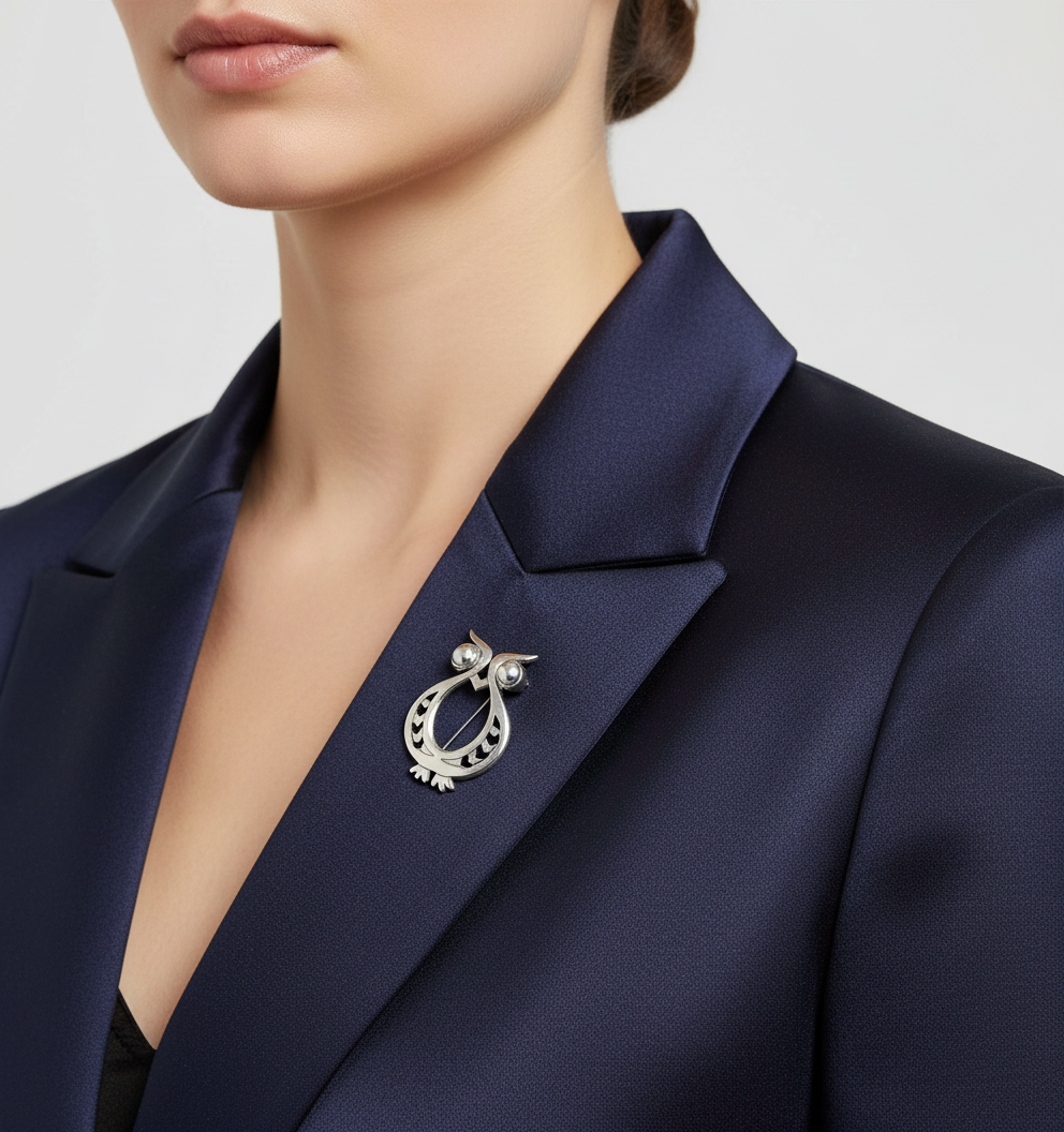 Silver &amp;  Large Owl Brooch Tianguis Jackson