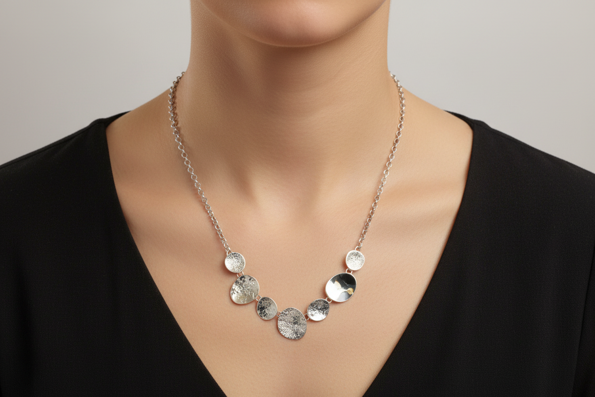 Chris Lewis Sterling Silver Contemporary Stones Necklace