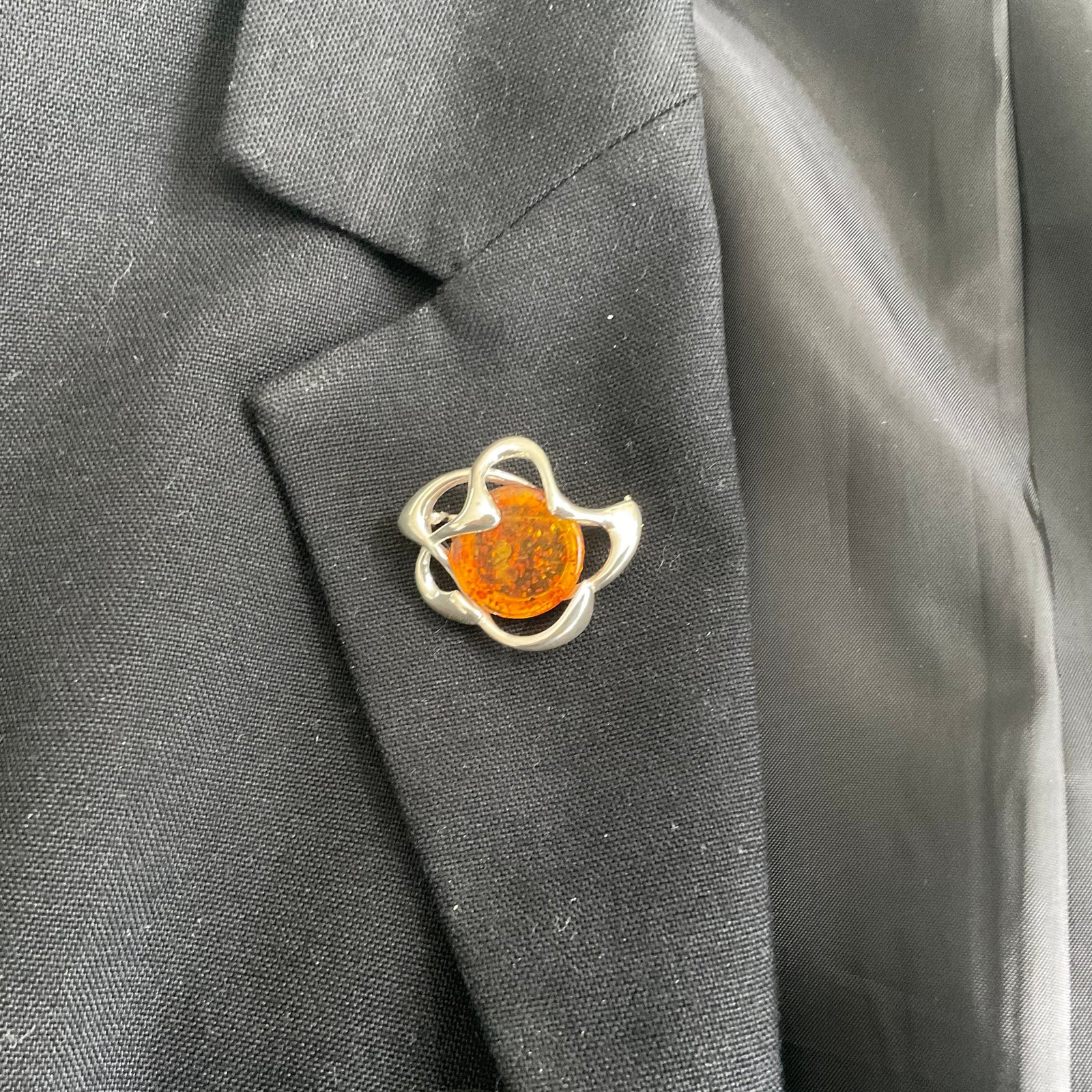 Sterling Silver and Amber Swirl Brooch BR8