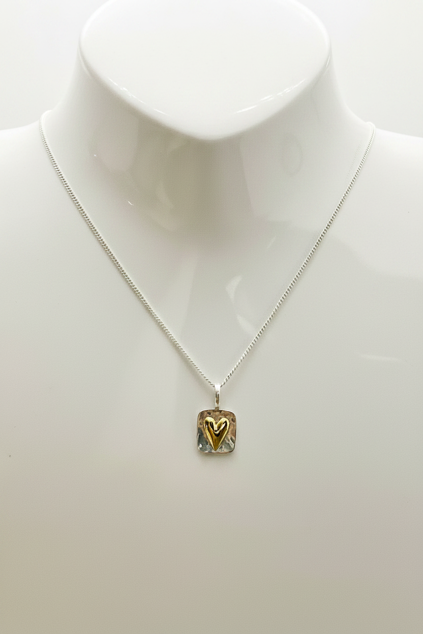Sterling Silver Hammered and gold fill Heart Pendant -944Aviv