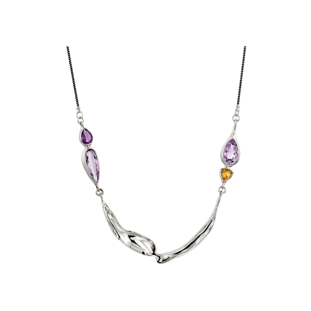 Silver Gemstone Necklace - M990Amethyst and citrine. Hagit Gorali