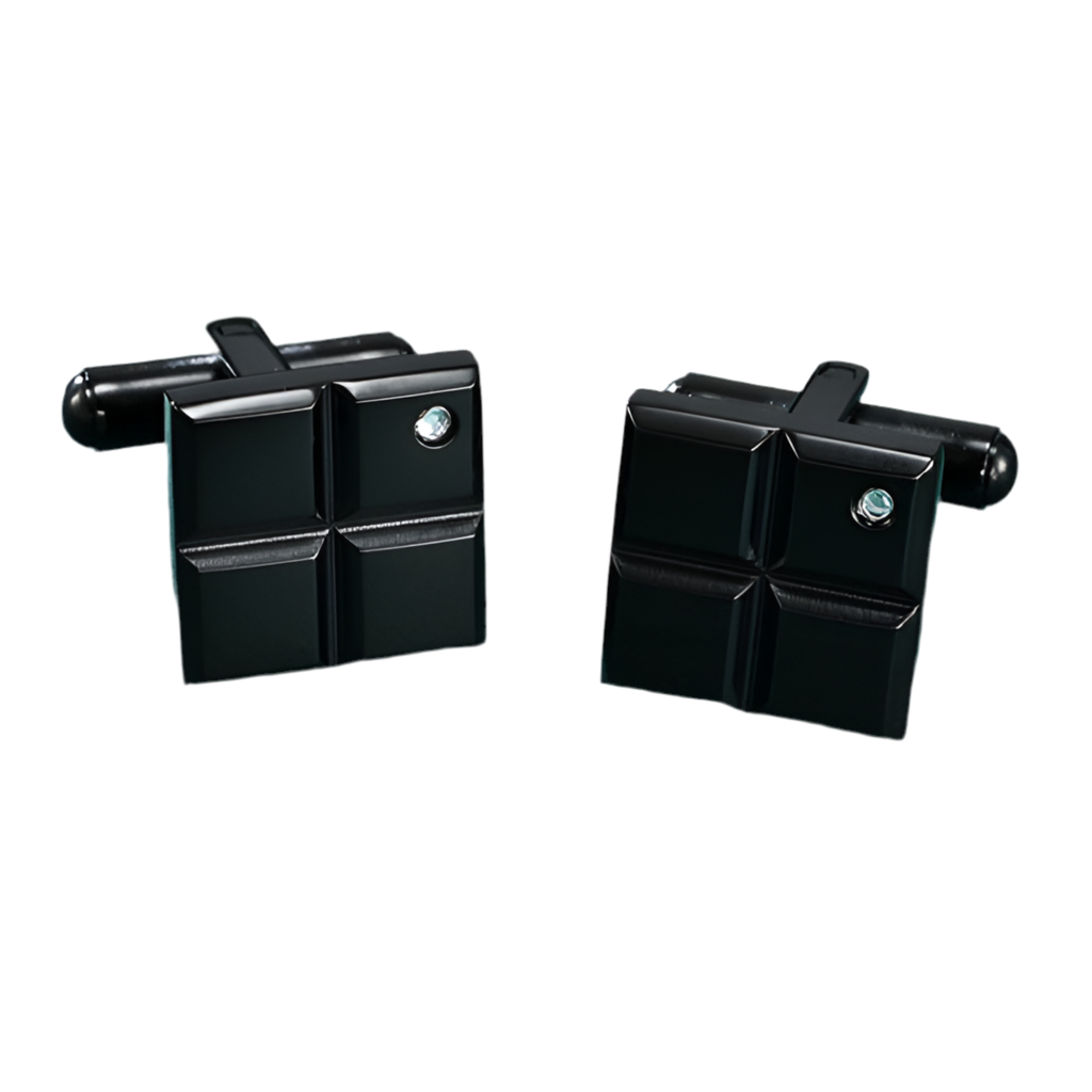 Square Stainless Steel Cufflinks With Black Ion Plating and CZ - A00023