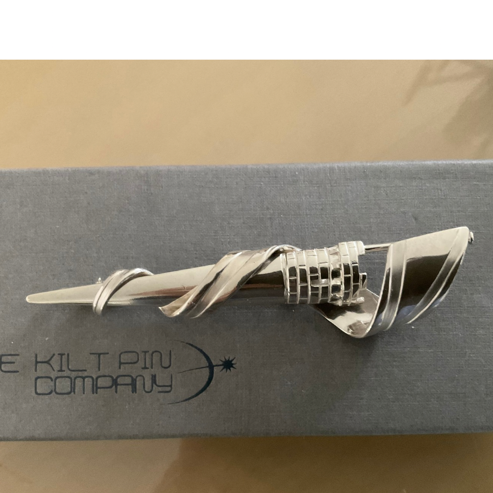 Sterling Silver Kilt Pin - Castle and Saltire Flag