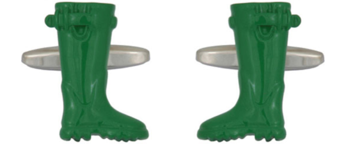 Green Welly Boots  rhodium plated Cufflinks