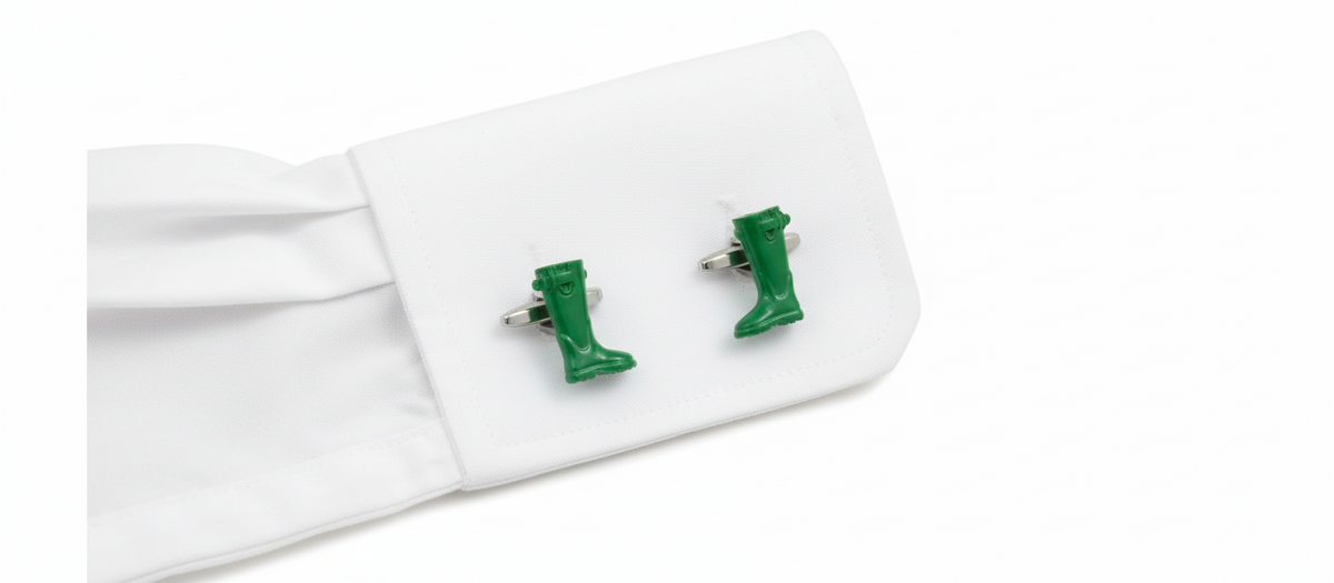 Green Welly Boots  rhodium plated Cufflinks