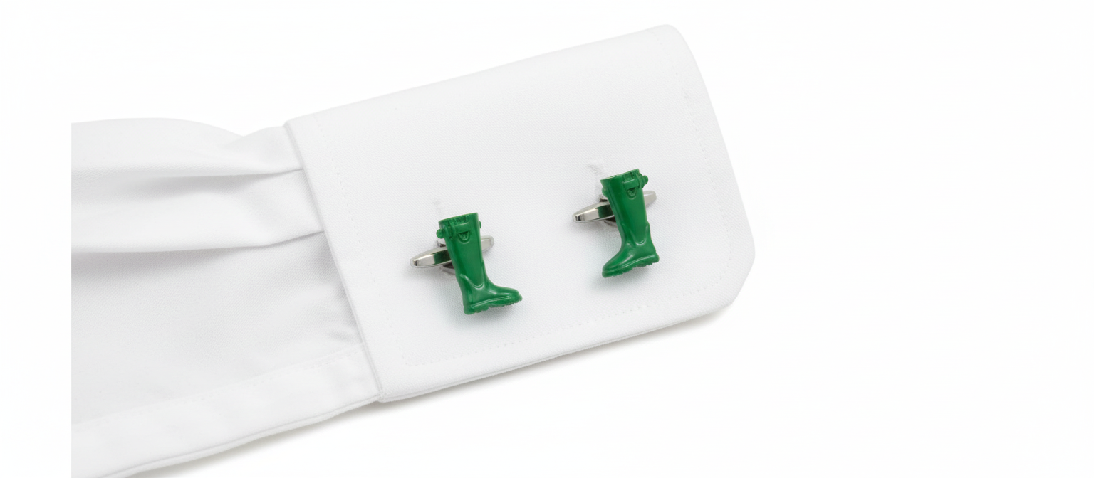 Green Welly Boots  rhodium plated Cufflinks