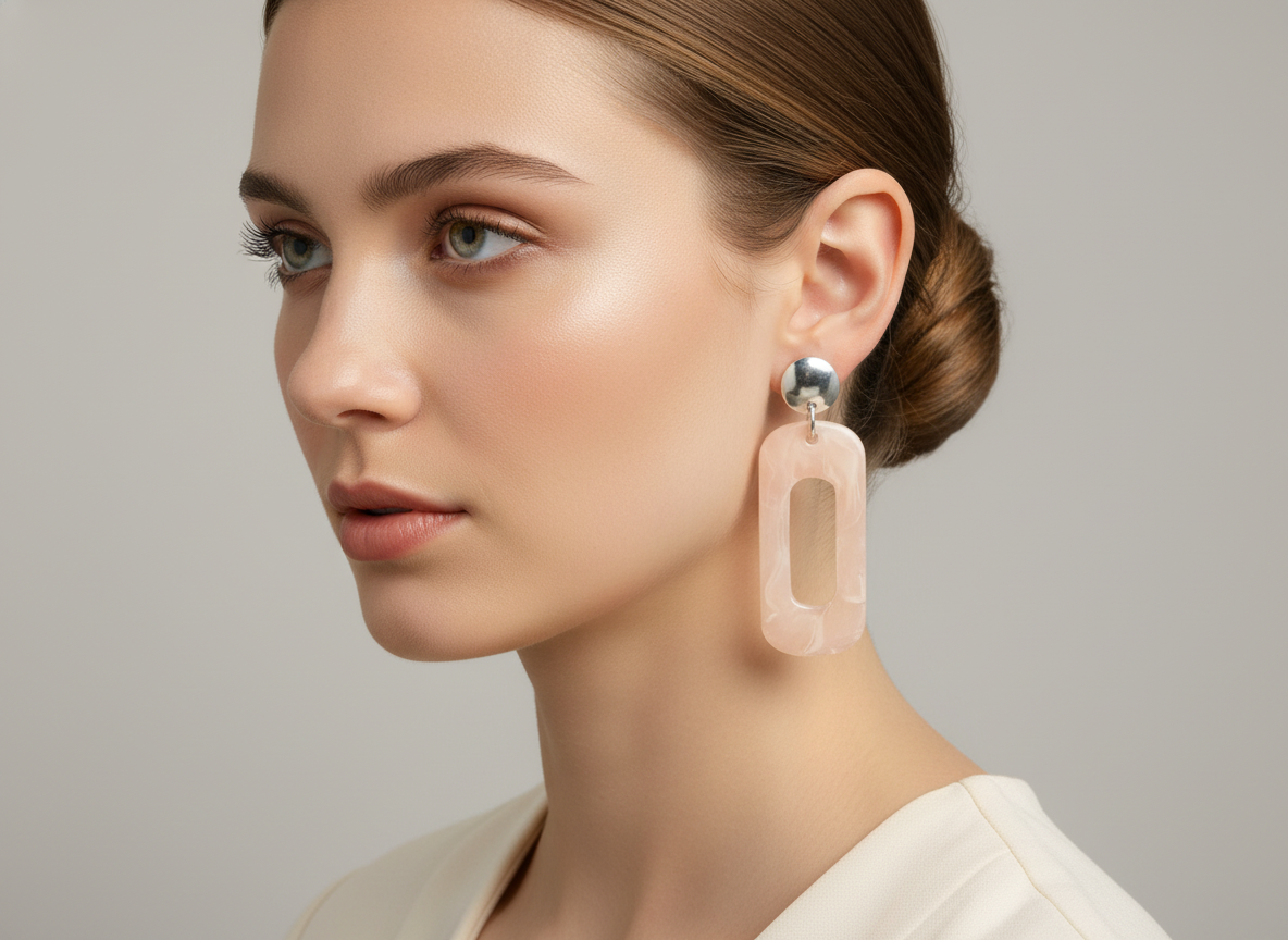 Fashion Jewellery Silver Coloured Large Pink Resin Earrings