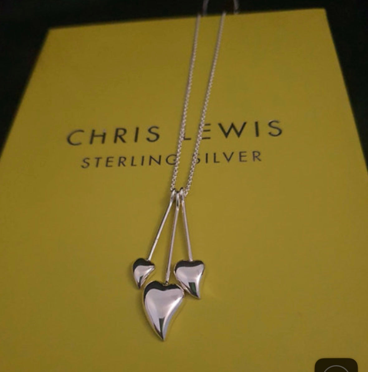 Chris Lewis Sterling Silver Polished Pebble Hearts Triple Pendant