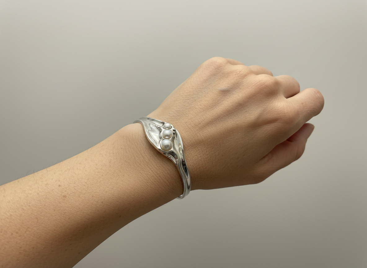 Designer Silver And Pearl Bangle - LBJ