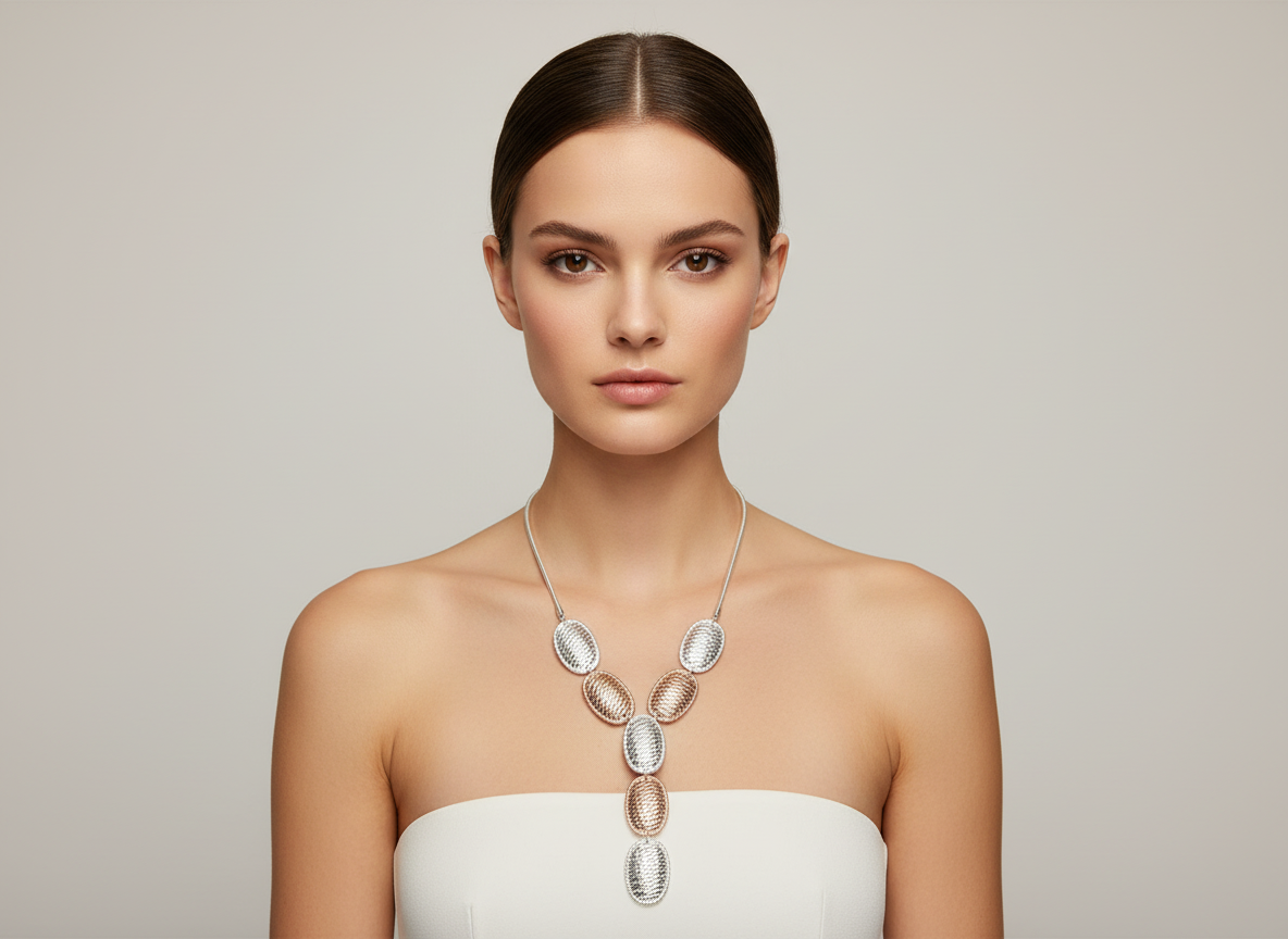 Fashion Jewellery Copper and Silver Coloured textured Necklace