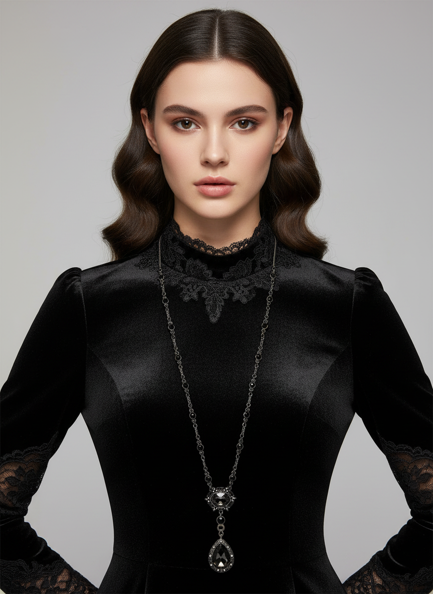 Black and silver Coloured Fashion Jewellery Necklace almost Gothic.