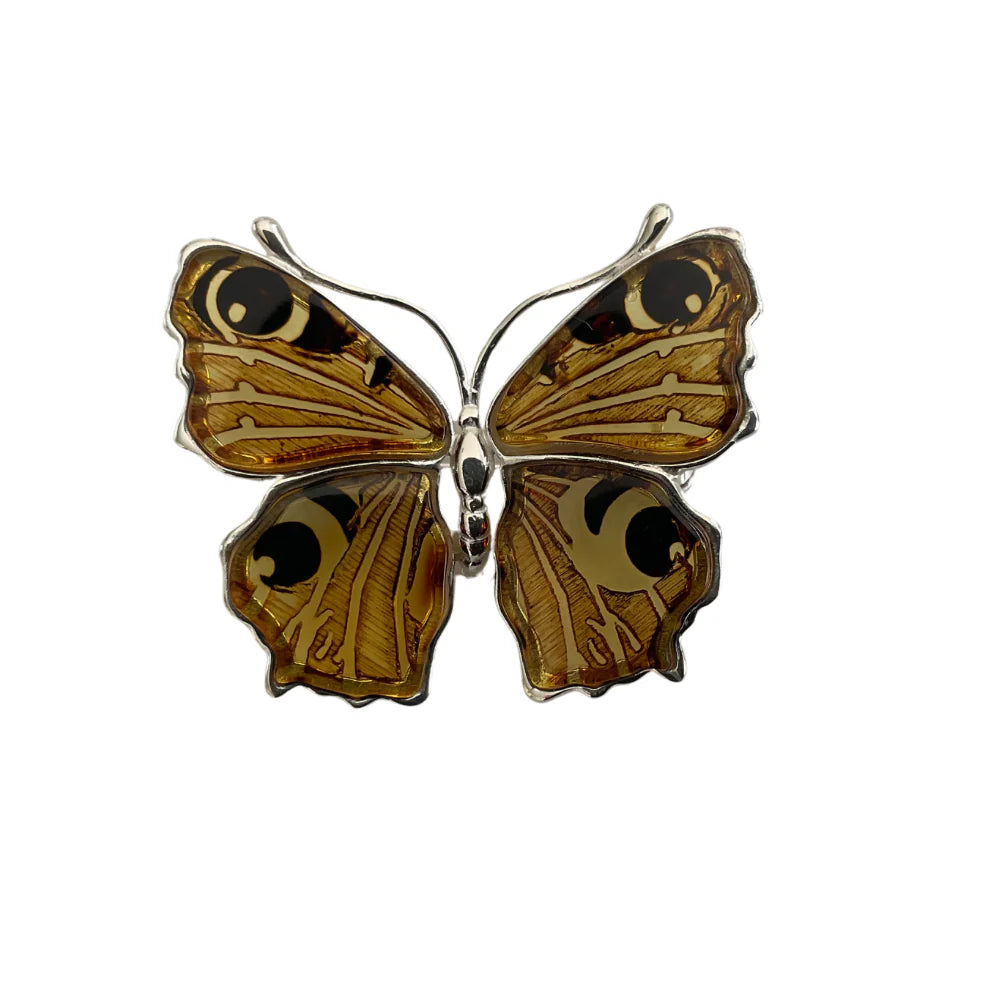 Amber Butterfly Brooch/ Pendant in Sterling Silver BR9