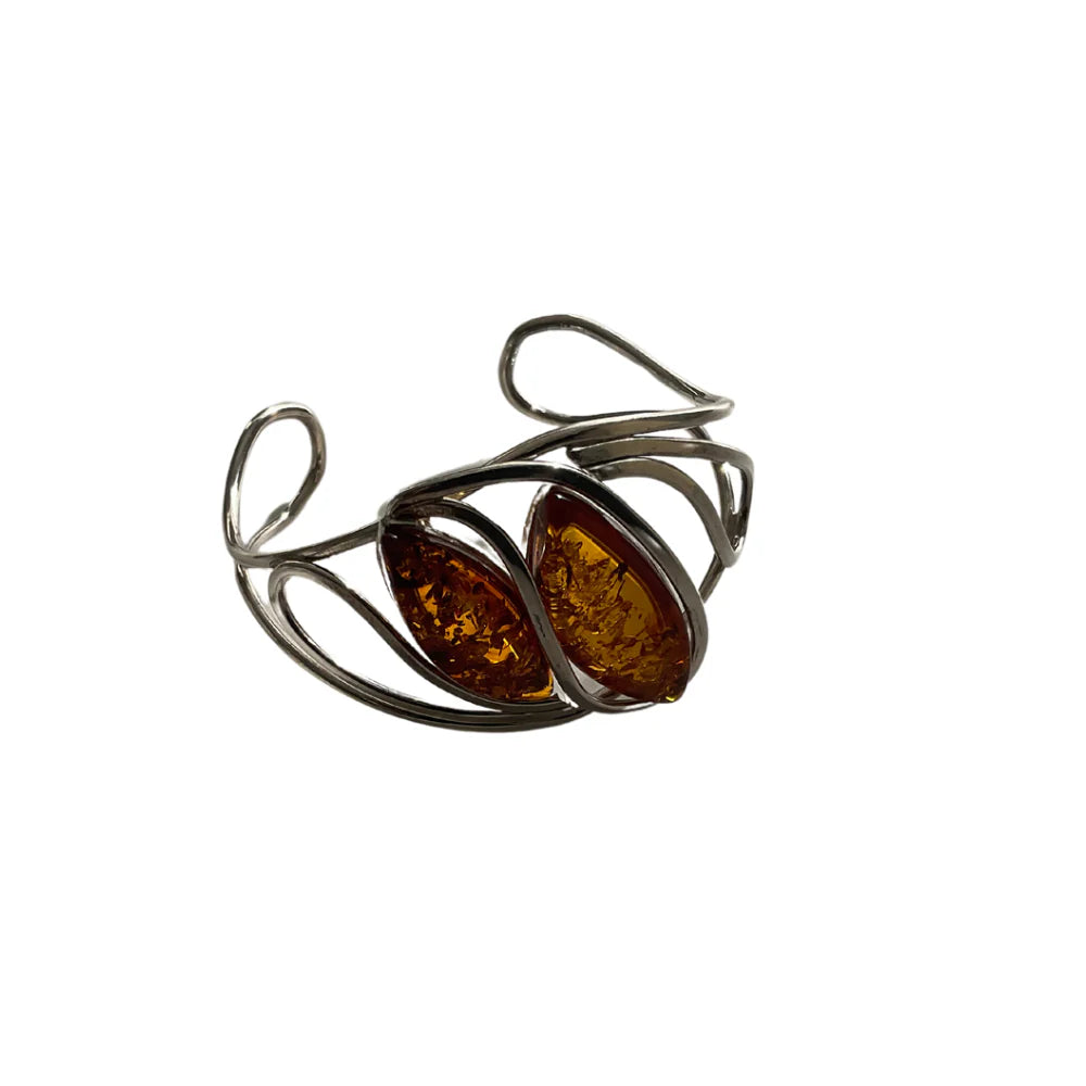 Designer Sterling Silver Amber Stone Bangle BA1
