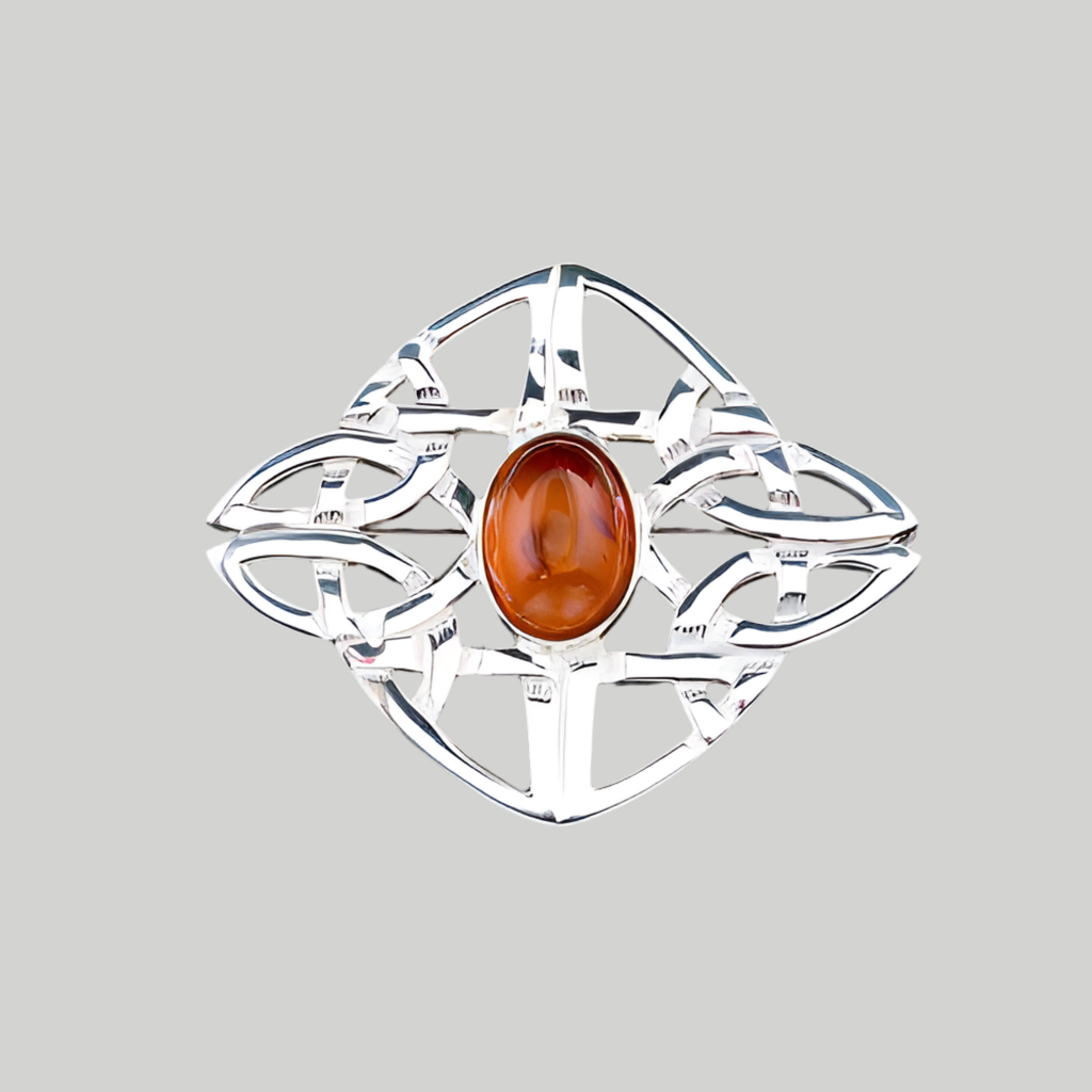 Silver Or Gold Amber Celtic Brooch - AB142 Shetland