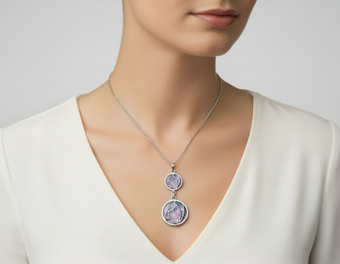 Sea Gems purple double drop Mackintosh Rose Pendant 7687