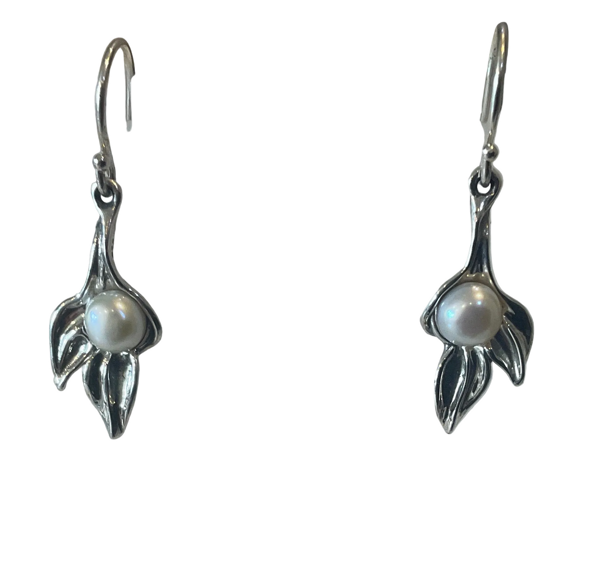 Sterling Silver &amp; Pearl Leaf Design Earrings 69-48 Hagit Gorali