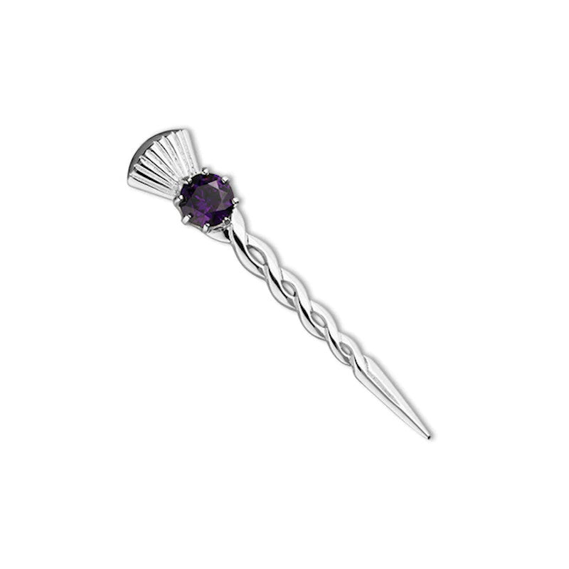 Sterling Silver Thistle Kilt Pin With Amethyst - CB35