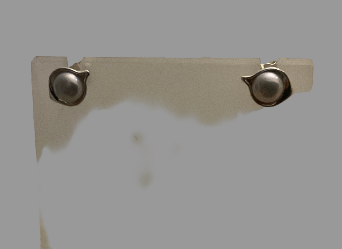 Sterling Silver &amp; Pearl Leaf Design Earrings 71-11 Hagit Gorali