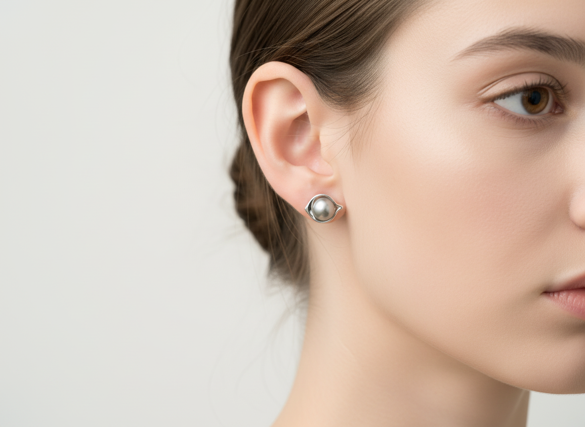 Sterling Silver & Pearl Leaf Design Earrings 71-11 Hagit Gorali