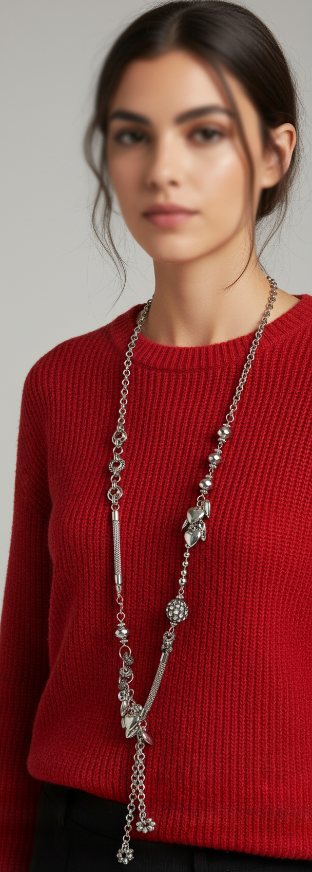 Fashion Jewellery Silver Coloured Necklace covered in hearts.