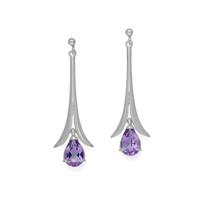 Simply Stylish Sterling Silver Drop Earrings With Amethyst -  CE10