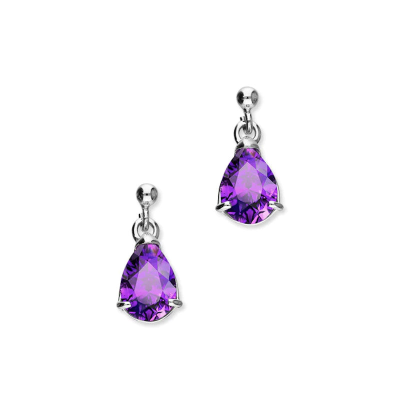 Simply Stylish Sterling Silver Drop Earrings With Amethyst - CE12