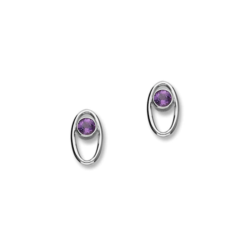 Sterling Silver Stud Earrings With Amethyst -  CE352